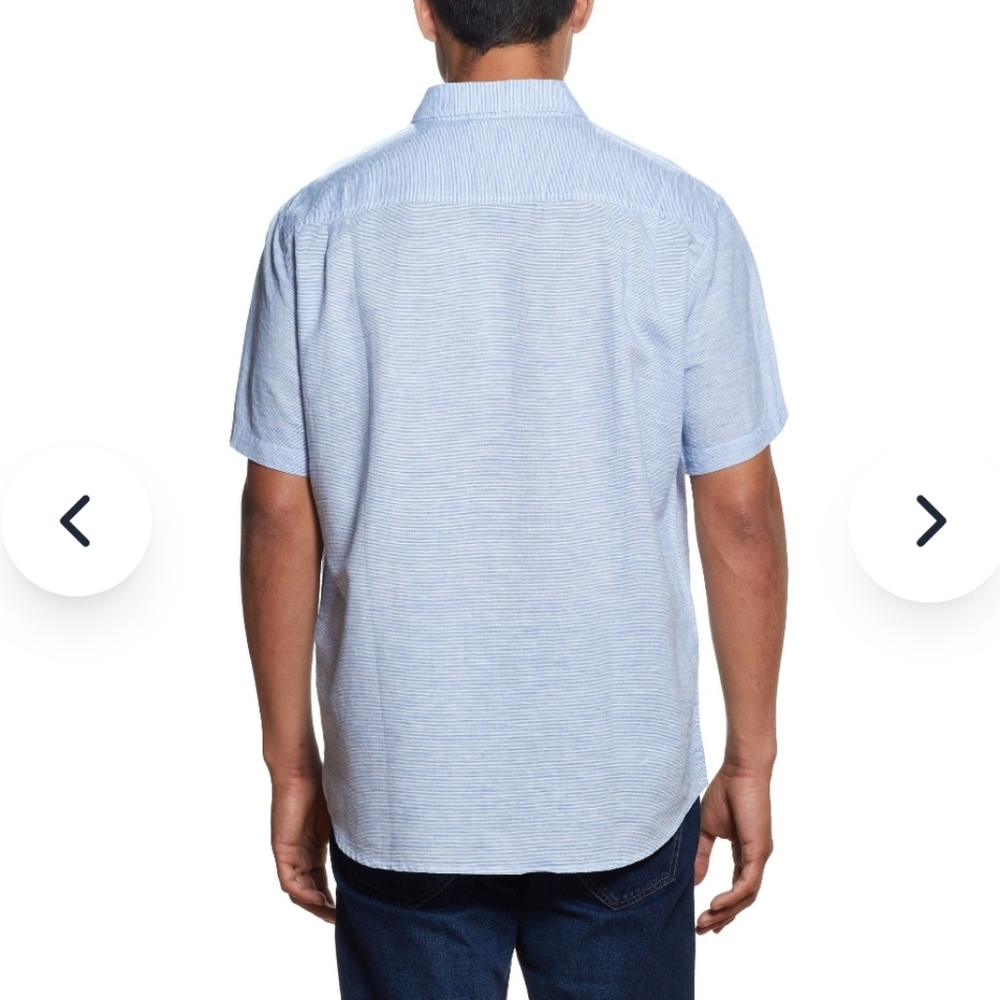 Men's Short Sleeve Linen Blend Blue Shirt - Weatherproof Vintage - L - Picture 2 of 12